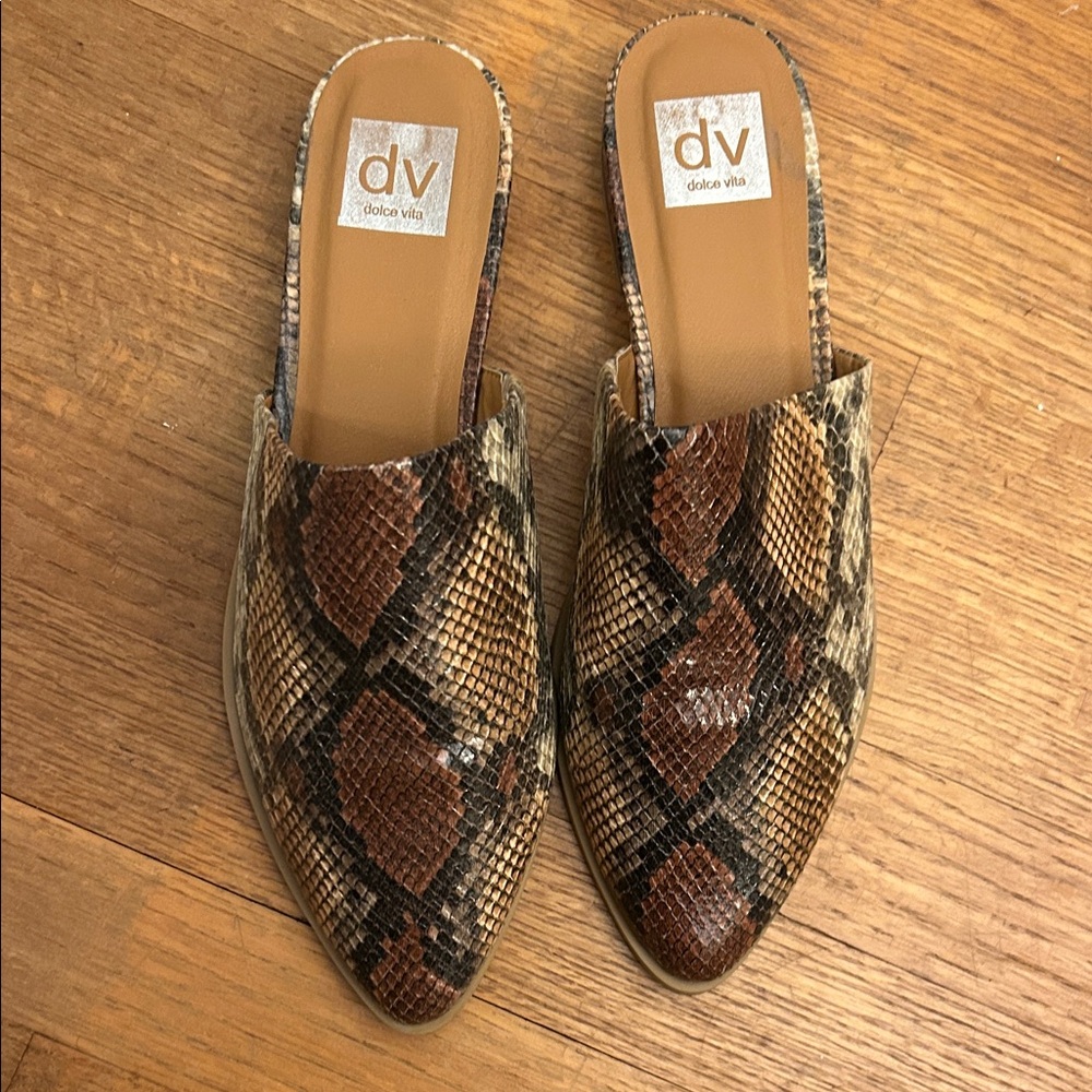 Dolce Vita Snakeskin Pattern Mules - Brown and Tan